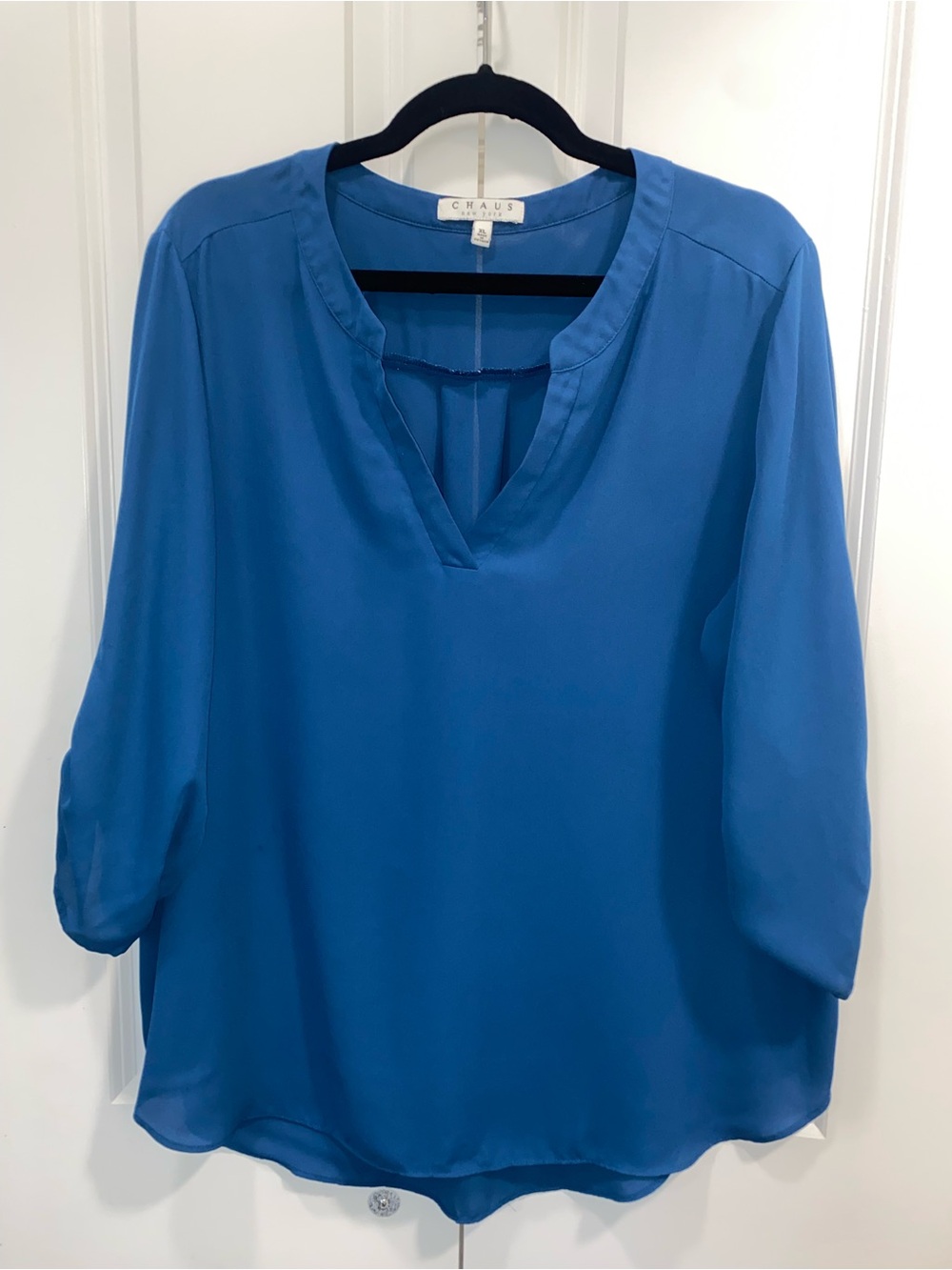 Chaus Women's Royal Blue Split V-Neck Blouse